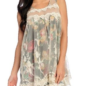 Printed Chiffon & Embroidered Mesh Tunic